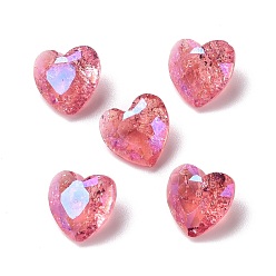 Vintage Rose Crackle Moonlight Style Glass Rhinestone Cabochons, Pointed Back & Back Plated, Heart, Vintage Rose, 8x8x4mm