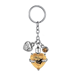 Gold Stainless Steel Keychain, with Urn Ashes and Wing Pendant, Gold, Pendant: 2.5x2.1cm