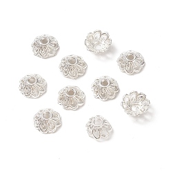 Silver Tibetan Style Fancy Bead Caps, Flower, Silver Color Plated, 9x4mm, Hole: 2mm