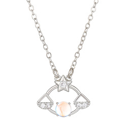 Libra Constellation Rhinestone Pendant Necklace, Platinum Brass Star Necklace, Libra, 16.14~19.69 inch(41~50cm)