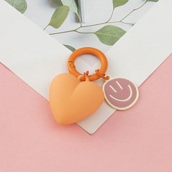 Orange Love Heart Alloy Pendant Keychains with Smiling Face Charms, for Couple Bags Jewelry Accessories, Orange, 3.5x3.2cm