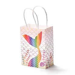 Mermaid Rectangle Foldable Creative Kraft Paper Gift Bag, with Handle, Wedding Favor Bag, Mermaid Pattern, 15x11x0.15cm