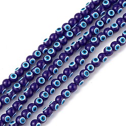 Dark Slate Blue Baking Painted Glass Beads, Round with Evil Eye, Dark Slate Blue, 6x5mm, Hole: 1.2mm, about 63~68pcs/strand, 13.70~15.04(34.8~38.2cm)