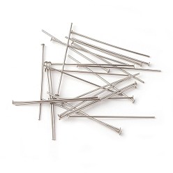 Stainless Steel Color 304 Stainless Steel Flat Head Pins, Stainless Steel Color, 30x0.6mm, 22 Gauge, Head: 1.5mm