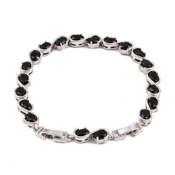 Черный Теннисные браслеты из платиновой латуни с микропаве из кубических цирконий, браслеты для женщин, овальные, со стеклом и застежками для часового ремешка, долговечный, чёрные, 8-5/8x1/4 дюйм (22x0.65 см)