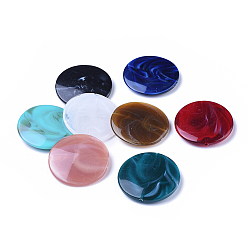 Mixed Color Acrylic Beads, Imitation Gemstone Style, Flat Round, Mixed Color, 32x6mm, Hole: 1.6mm, about 140pcs/500g