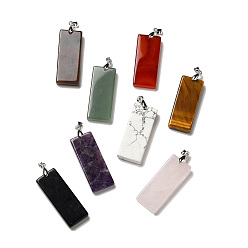 Mixed Stone Natural Mixed Gemstone Big Pendants, Rectangle Charms, with Rack Plating Platinum Plated Brass Snap on Bails, Lead Free & Cadmium Free, Mixed Dyed and Undyed, 48~51x19~20x6~7.5mm, Hole: 5.7x4mm