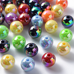 Couleur Mélangete Perles acryliques opaques, de couleur plaquée ab , ronde, couleur mixte, 12x11mm, Trou: 2.5mm, environ566 pcs / 500 g