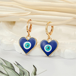 1 Blue Heart Eye Boho Triangle Heart Eye Earrings with Devil's Eye Charm - Colorful Ethnic Retro Jewelry