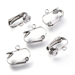 Stainless Steel Color 304 Stainless Steel Clip-on Earrings Findings, with Loop, For Non-pierced Ears, Stainless Steel Color, 16x12x7.5mm, Hole: 1.8mm