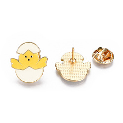 Yellow Chicken Enamel Pin, Animal Alloy Brooch for Backpack Clothes, Cadmium Free & Lead Free, Light Gold, Yellow, 20x18.5x12mm, Pin: 1mm