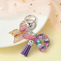 Letter D Resin Letter & Acrylic Butterfly Charms Keychain, Tassel Pendant Keychain with Alloy Keychain Clasp, Letter D, 9cm