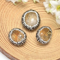 Citrine Flat Round Natural Citrine Beads, with Polymer Clay Rhinestones, 20~23x17~19x10mm, Hole: 1mm