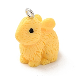 Gold Opaque Resin Pendants, 3D, Rabbit Charm, with Platinum Tone Iron Loops, Gold, 21x12.5x22mm, Hole: 2mm