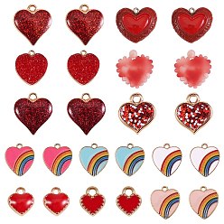 Mixed Color DIY Jewelry Making Kits, Including 24Pcs 12 Style Zinc Alloy Enamel & Cellulose Acetate(Resin) & CCB Plastic & Alloy Enamel Pendants, Heart, Mixed Color, 8~25x7.5~26x2.5~8mm, hole: 1.5~3mm, 2pcs/style