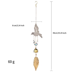 Feather Rhinestone Bird Hanging Ornaments, Glass Tassel Suncatchers, Feather, 490x80mm