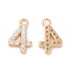 Light Gold Латунь со стразами подвески, числовые прелести, золотой свет, кол. 4, 12.5x8x2.5 мм, отверстие : 1.6 мм