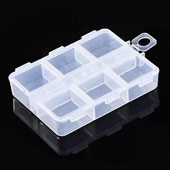 Clear Rectangle Polypropylene(PP) Bead Storage Container, 6 Compartment Organizer Boxes, with Hinged Lid, for Jewelry Small Accessories, Clear, 8.2x6.3x1.5cm