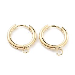 Real 24K Gold Plated 201 Stainless Steel Huggie Hoop Earring Findings, with Horizontal Loop and 316 Surgical Stainless Steel Pin, Real 24K Gold Plated, 19x17x2.5mm, Hole: 2.5mm, Pin: 1mm