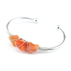 Cornaline Bracelets de manchette en perles de cornaline naturelle, bracelet en fil métallique, diamètre intérieur: 2-1/2 pouce (6.5 cm)