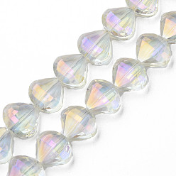 Light Goldenrod Yellow Electroplate Transparent Glass Beads Strands, Faceted, Teardrop, Light Goldenrod Yellow, 10.5x12x6.5mm, Hole: 1mm, about 60pcs/strand, 25.59 inch(65cm)