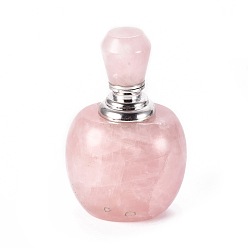 Rose Quartz Natural Rose Quartz Openable Perfume Bottle, with Glass Tube and Brass Findings, Bottle, 63~65x40.5~41x33~33.5mm, Capacity: 2ml(0.07 fl. oz)