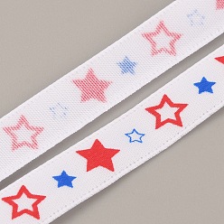White Independence Day Theme Polyester Ribbon, for Gift Wrapping, Party Decoration, Star Pattern, White, 10mm, 10 Yards/Roll