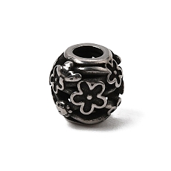 Plata Antigua 316 cuentas europeas quirúrgicas de acero inoxidable, abalorios de grande agujero, redondo con flor, plata antigua, 10.5x10 mm, agujero: 4.5 mm