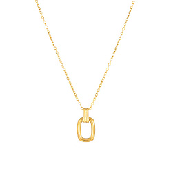 Golden Titanium Steel Hollow Rectangle Pendant Necklaces with Cable Chains, Golden, 16.14 inch(41cm)