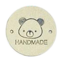 Beige Microfiber Leather Label Tags, Handmade Embossed Tag, with Holes, for DIY Jeans, Bags, Shoes, Hat Accessories, Flat Round with Bear, 25mm