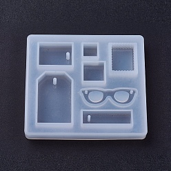 White Pendant Silicone Molds, Resin Casting Molds, For UV Resin, Epoxy Resin Jewelry Making, Rectangle & Square & Glasses, White, 80x90x11mm, Hole: 2mm & 2.5mm, Inner Size: 11~41mm