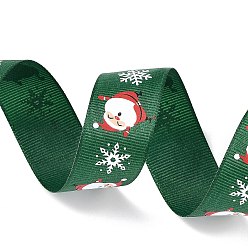 Green 20 Yards Christmas Santa Claus Printed Polyester Grosgrain Ribbons, Flat, Green, 1 inch(25mm), about 20.00 Yards(18.29m)/Roll