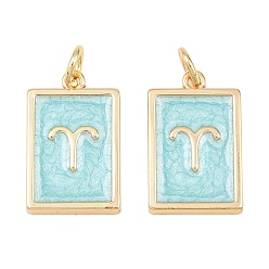 Aries Brass Enamel Pendants, Rectangle Charms, Rack Plating, Cadmium Free & Lead Free, Long-Lasting Plated, Golden, Aries Charms, 17.5x11x2mm, Hole: 3mm