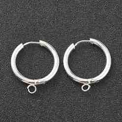 Silver 201 Stainless Steel Huggie Hoop Earring Findings, with Horizontal Loop and 316 Surgical Stainless Steel Pin, Silver, 24x21x2.5mm, Hole: 2.5mm, Pin: 1mm