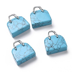 Гиперстен Синтетические бирюзовые латунные подвески, платина, пакет, 27.5x25x10 мм, отверстие : 6 мм