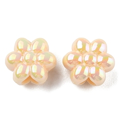 Bisque UV Plating Opaque Acrylic Beads, Iridescent, Flower, Bisque, 10.5x12x17.5mm, Hole: 3.5mm