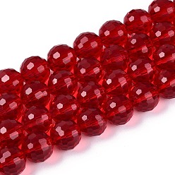Малиновый Прозрачные стеклянные бусины, граненый (96 граней), круглые, малиновый, 10 мм, отверстие : 1 мм, около 68~70 шт / нитка, 60~61 см