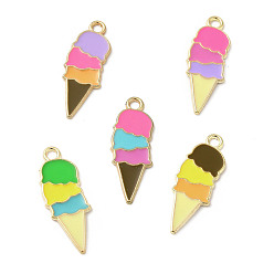 Mixed Color Summer Theme Alloy Enamel Pendants, Ice Cream Charms, Golden, Mixed Color, 26x10x1mm, Hole: 2mm