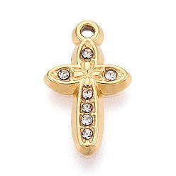 Золотой 303 подвески из нержавеющей стали, со стразами, крест прелести, ионное покрытие (ip), долговечный, золотые, 16x9.5x2 мм, отверстие : 1.2 мм