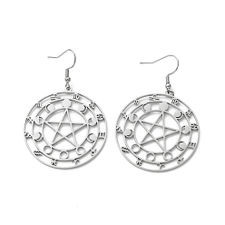 Stainless Steel Color 12 Constellations & Moon Phase & Star 304 Stainless Steel Dangle Earrings for Women, Stainless Steel Color, 57mm, Pin: 0.7mm