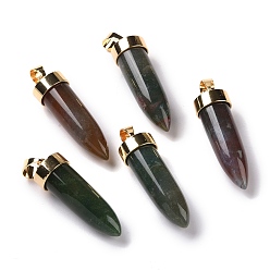 Indian Agate Natural Indian Agate Pointed Pendants, Cone Charms, with Golden Tone Alloy and Iron Findings, 42.5~46x14~15mm, Hole: 8x6mm