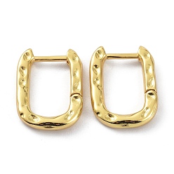 Real 18K Gold Plated Textured Rectangle Brass Hoop Earrings, Long-Lasting Plated Earrings for Girl Women, Real 18K Gold Plated, 16x11.5x2mm, Pin: 0.8mm