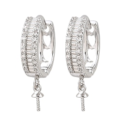 Platino Micro pavé de latón, circonita cúbica transparente, pendientes de aro huggie, patrón del corazón, por medio perforó perlas, chapado en rack, larga duración plateado, Platino, 23x15.5x4.5 mm, pin: 0.8 mm