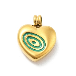 Морско-зеленый 304 нержавеющей стальной эмали подвески, сердце с подвесками вихря, ионное покрытие (ip), реальный 14 k позолоченный, цвета морской волны, 19x15x5 мм, отверстие : 3.5 мм
