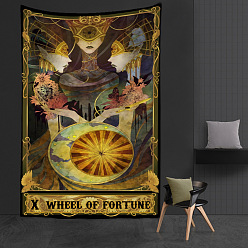 Dark Sea Green Rectangle with Tarot Polyester Decoration Backdrops, Photography Background Banner Decoration for Party Home Decoration, The Wheel of Fortune X, 95x73mm