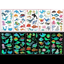 Dolphin Luminous Removable Temporary Water Proof Tattoos Paper Stickers, Glow in the Dark, Dolphin, 12x6.8cm, 5sheet/set