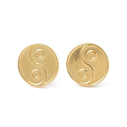 Real 18K Gold Plated Ion Plating(IP) 304 Stainless Steel Stud Earring for Women, Yin Yang, Real 18K Gold Plated, 16mm, Pin: 0.8mm