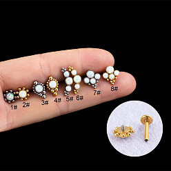 Золотой 316l хирургическая нержавеющая сталь и синтетический опал с внутренней резьбой, солнце, золотые, 8 мм, штифты : 1.2 мм