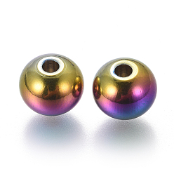 Rainbow Color Ion Plating(IP) 304 Stainless Steel Beads, Round, Rainbow Color, 8x6.5mm, Hole: 2mm