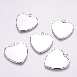 Stainless Steel Color 304 Stainless Steel Pendant Cabochon Settings, Plain Edge Bezel Cups, Heart, Stainless Steel Color, Tray: 28x29mm, 34x31x1mm, Hole: 3mm